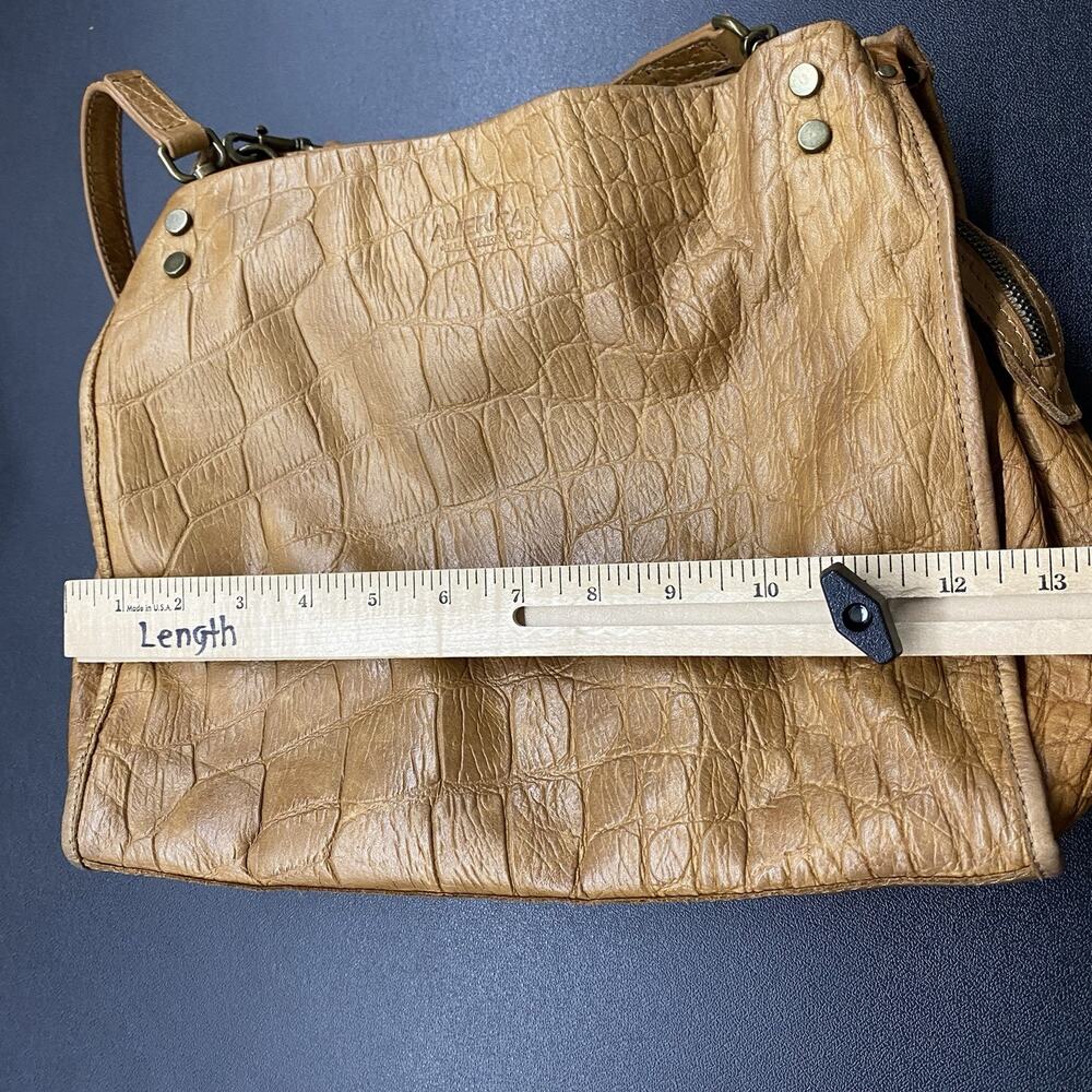 American Leather Co. Lenox Triple Entry Satchel Cafe Latte Debossed Croc Pattern - Picture 12 of 15